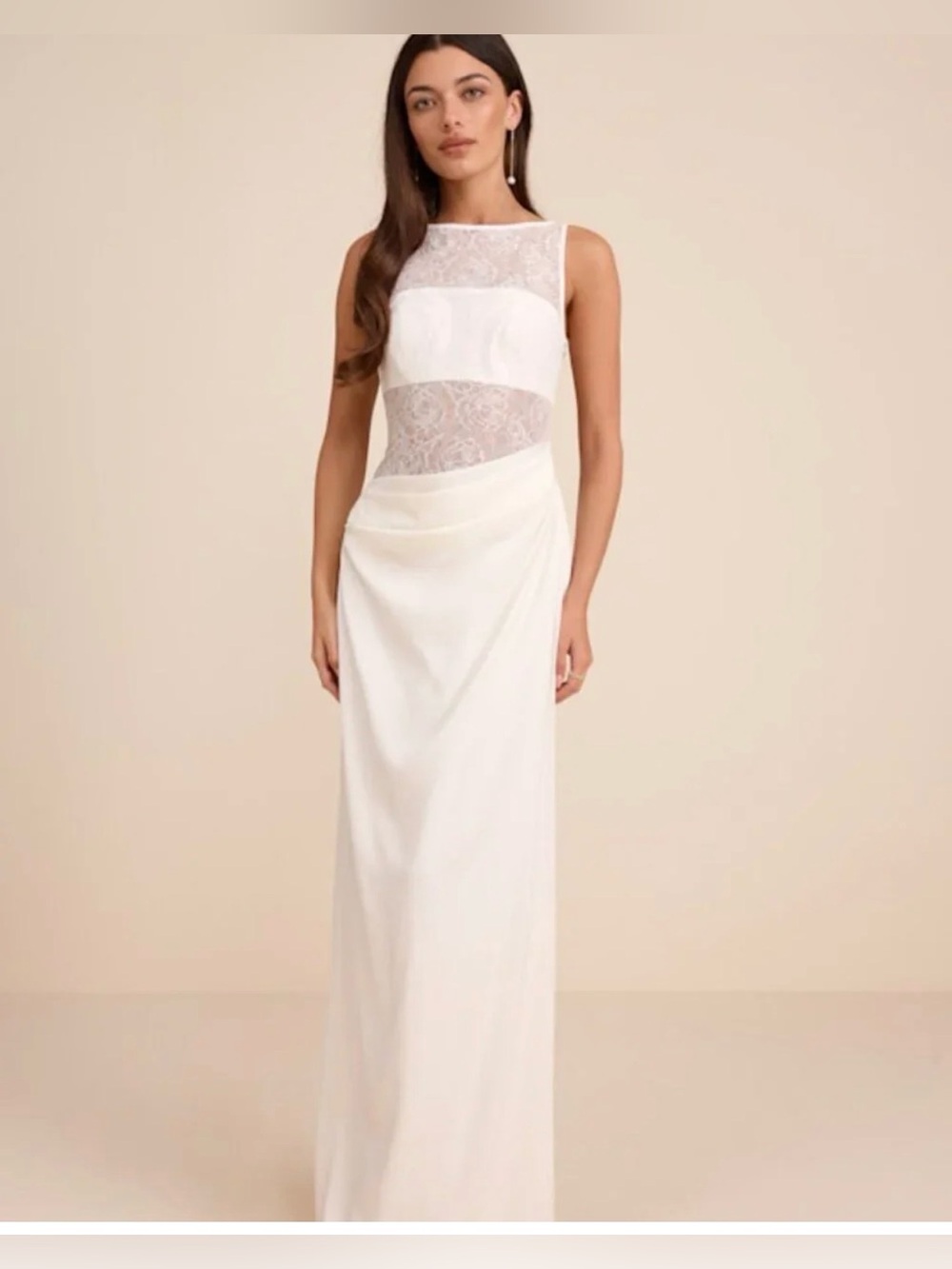 Lulus Elegant White Lace-Detail Evening Gown size XS